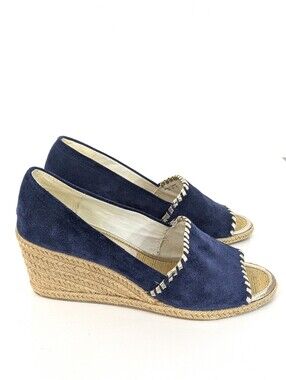 Jack Rogers Palmer Blue Suede Espadrille Wedge Heels - Size 9 Womens